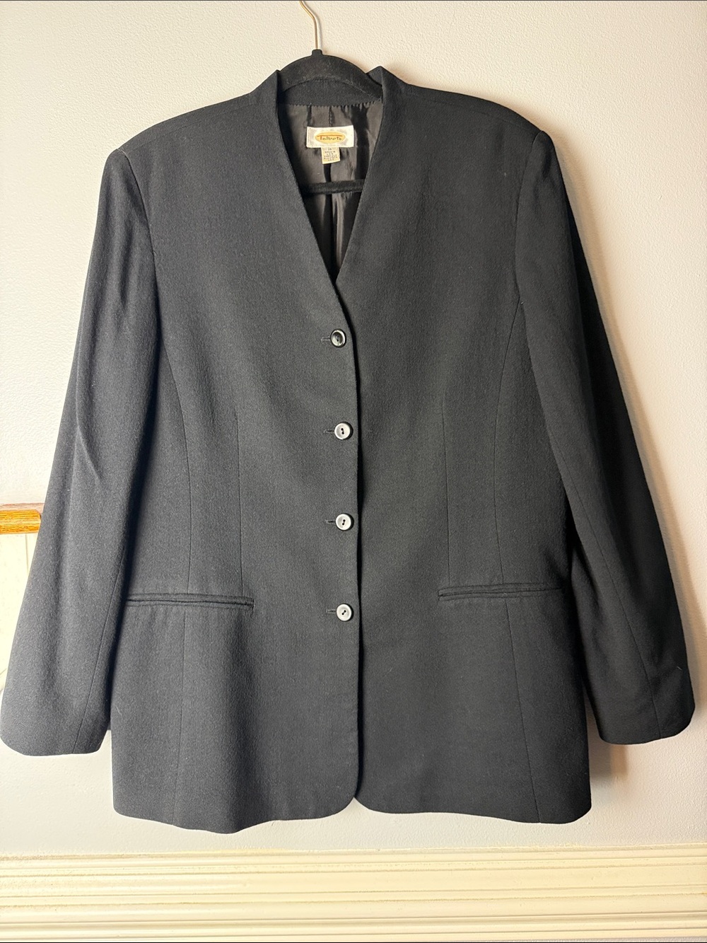 Talbots Black Collarless Button-Front Blazer 100% Wool. Very nice